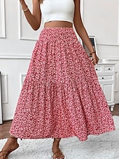 ieftine Fuste simple-Fustă pentru femei Fustă maxi A Line Modă Casual Fuste cu talie înaltă Floral Print Micro-elastic Stradă Zilnic Negru Galben Roz Verde Vară Poliester