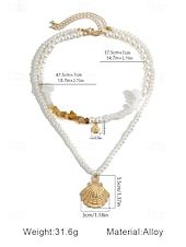 cheap Women&#039;s Necklace-Women&#039;s Boho Layered Shell and Bead Necklace Set – Beach-Style Turquoise Pendant and Gold Charms for Summer Vacations and Festivals