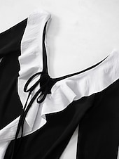 cheap Plain Dress-Women&#039;s Boho Dress Western Dress Vintage Mini Dress A Line Dress Ruffle Dress Casual Going out Beach Regular Fit Graphic Long Sleeve V Neck Black Summer