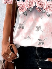 abordables T-shirt floral-Femmes T-shirt Fleuri Graphique À pois ancien Élégant Classique Manche Courte Col ras du cou Col rond Hauts Réguliers Quotidien Imprimé bleu marine Été