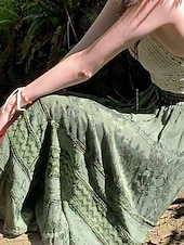 ieftine Fuste grafice-Pentru femei Fustă Boemia Boho Midi Talie Medie Fuste Floral Imprimeu Micro-elastic Stradă Ieșire Verde Vară Poliester