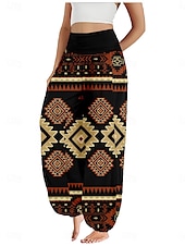 preiswerte Hose aus Baumwollleinen mit Grafik-Damen Leinen-inspirierte Hosen Weites Bein Hosen Hose Ethno-Stil Lässig Boho Volle Länge Hohe Taille Blumen Grafik Paisley-Muster Tasche Elastischer Bund Drucken Atmungsaktivität Weich Mikroelastisch