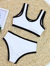 cheap Bikini Sets-Women&#039;s Swimwear Bikini 2 Piece Swimsuit Patchwork Tropical Beach Wear Color Block U Neck Sleeveless Bathing Suits