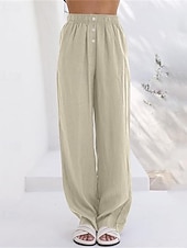 economico Pantaloni in lino e cotone semplici-Per donna Pantaloni in cotone e lino Pantaloni Palazzo Moda Streetwear Comfort Lunghezza intera Misura del girovita medio Semplice Tasca Elastico in vita Comodo All&#039;aperto Confortevole Streetwear