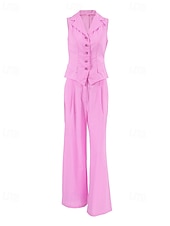 cheap Women’s Short Sets-Women&#039;s Active Basic Cotton Linen Sets Vest Pants Sets Sleeveless Shirt Collar Solid Color Dubbele Rij Knopen Outdoor Date Pink Blue Summer Regular Fit