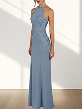 economico Abiti da damigella-Abito da damigella a sirena / tromba, scollo a giro / collo all&#039;americana, senza maniche, elegante, in chiffon con strascico a ruota e applicazioni 2025