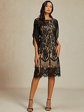 preiswerte abendkleider-Damen Normal Minikleid schwarzes kleid Elegant Vintage Geteilte Ärmel Party kleid hochzeitsgast Cocktailparty Regular Fit 3/4 Ärmel Rundhalsausschnitt Schwarz Sommer Frühling Herbst