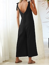 cheap Formal Jumpsuits-Women's Normal Dungarees Jumpsuit Streetwear Solid Color Sleeveless V Neck Backless Pocket Street Daily Regular Fit Black White Light Green Summer