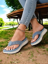 abordables Sandales Confort-Sandales tongs pour femmes avec semelle coussinée – chaussures décontractées et légères à enfiler pour les promenades estivales et les journées à la plage