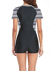 abordables Maillots de bain une pièce-Femmes Maillots de Bain Une Pièce Maillot de bain Zip Up Patchwork Tropical Tenues de plage Fleur Col rond Manches courtes Maillots de bain