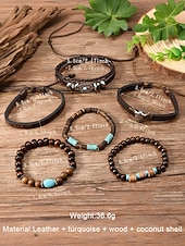 abordables Bijoux pour hommes-Bracelet western en cuir pour homme avec perles et pierres turquoises, motif crâne de vache, style bohème pour un usage décontracté et en extérieur