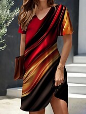 preiswerte Kunst &amp; Design Kleider-Damen Minikleid Lässiges Kleid Sommerkleid A-Linien-Kleid Sommerkleid Elegant Urlaub Stylisch Regelmäßige Passform Ombre Grafik Abstrakt Kurzarm Rundhalsausschnitt Rot Sommer
