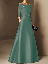 abordables BLEU-Robe de soirée A-Line élégante robe de fiançailles formelle soirée longueur sol manches demi épaule dénudée invité de mariage en chiffon avec fronces