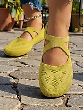 billige Flate sko til kvinner-strikkede, kryssreimer for kvinner med bred passform mary jane flats – lette flystrikkede barfotsko for våren og daglig bruk