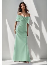 abordables BLEU-Robe de soirée sirène rose bleue élégante Robe formelle longueur de sol sans manches épaules dénudées crépon extensible avec nœud(s) ruché