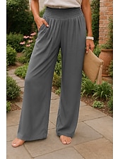 economico Pantaloni in lino e cotone semplici-Per donna Gamba larga Pantaloni in cotone e lino Chinos Moda Streetwear Comfort Lunghezza intera Vita Alta Semplice Tasca Fascia Elastica Comodo All&#039;aperto Confortevole Streetwear Abbigliamento