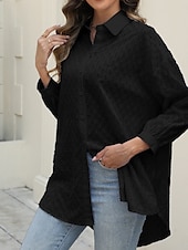 voordelige Dames eenvoudige tops-Dames Overhemd Effen Kleur Stijlvol Casual Lange mouw Overhemdkraag Normale tops Dagelijks Knop Zwart Wit Blozend Roze blauw Zomer Lente