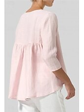 abordables Chemises-Femmes Chemisier Chemises en coton et lin Uni Basique Occasionnel Manche 3/4 Col ras du cou Hauts Réguliers Quotidien Fête Sortir Noir Blanche Rose Claire Vert Véronèse Gris Été