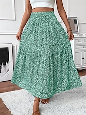 ieftine Fuste simple-Fustă pentru femei Fustă maxi A Line Modă Casual Fuste cu talie înaltă Floral Print Micro-elastic Stradă Zilnic Negru Galben Roz Verde Vară Poliester