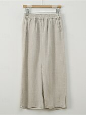 billiga Byxa i vanlig bomullslinne-Dam Brett skaft Byxor av linne i bomull Byxor Semester Mode Ankellång Medium Midja Slät Elastisk midja Andningsfunktion Bekväm Microelastisk Gata Dagliga kläder Utekväll Svart Beige Sommar Normal