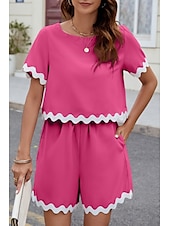 abordables Ensembles courts pour femmes-Ensembles de shorts de mode streetwear pour femmes en 2 pièces à manches courtes à col rond en couleur unie imprimé décontracté quotidien noir rose bleu été coupe régulière