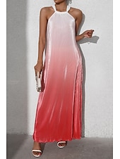 abordables Arte &amp; Diseño Vestidos-Mujer Vestido Midi Vestido de cuello halter Moda Clásico Vacaciones Diario Festivos Ajuste regular Gradiente de Color Sin Mangas Cuello halter Rojo Naranja Marrón Verano