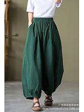 economico Pantaloni in lino e cotone semplici-Per donna Pantaloni in cotone e lino Culotte Moda Streetwear Lunghezza intera Naturale Semplice Tasca Elastico in vita Comodo All&#039;aperto Confortevole Vacanza Weekend Marrone rossastro Nero Verde