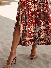 cheap Boho Dress-Women&#039;s Maxi Dress Casual Dress T Shirt Dress Tee Dress Sundress Shift Dress Bohemia Party Holiday Beach Loose Fit Floral Vintage Bohemian Short Sleeve Crew Neck Maroon Aqua Blue Summer Spring