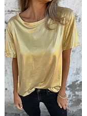 billige Plain t-skjorte-Dame Bluse عادي Moderne Kortermet Crew-hals Vanlige topper Ferie Ut på byen Svart Hvit Navyblå Lilla Gull Sommer