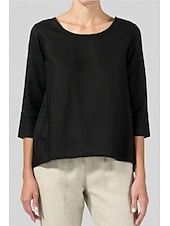 abordables Chemises-Femmes Chemisier Chemises en coton et lin Uni Basique Occasionnel Manche 3/4 Col ras du cou Hauts Réguliers Quotidien Fête Sortir Noir Blanche Rose Claire Vert Véronèse Gris Été