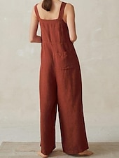 abordables Pantalon en coton et lin-Femmes Normal Pantalon inspiré du lin Streetwear Couleur Unie Sans manches Col en U Avec Poches Rue Quotidien Coupe régulière Noir Rouge Bleu Été