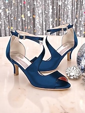 preiswerte Cocktail-Damen Hochzeitsschuhe Brautschuhe Schnalle Kätzchenabsatz Offene Spitze Minimalismus Satin Knöchelriemen Schwarz Weiß Elfenbein