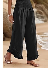 economico Pantaloni in lino e cotone semplici-Per donna Pantaloni in cotone e lino Pantaloni Eleganti Moda Streetwear Lunghezza intera Naturale Semplice Volant Elastico in vita All&#039;aperto Confortevole All&#039;aperto Vacanza Uscire Rosso arancione