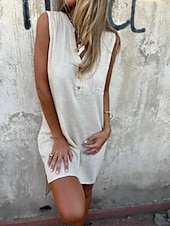 preiswerte Einfaches Kleid-Damen Mini Kleid Sommer Kleid Unifarben Lässig Täglich Reguläre Passform Grafik Ärmellos V-Ausschnitt Schwarz Blau Beige Grau Sommer