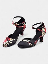 preiswerte Lateinamerikanische Schuhe-Damen-Latin-Tanzschuhe mit Blumenmuster aus Satin – elegante Riemchen-Ballsaalschuhe für Auftritte und Salsa-Übungen