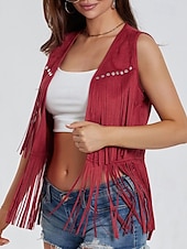 cheap Boho Tops-Women&#039;s Blouse Plain Active Modern Sleeveless V Neck Regular Tops Daily Holiday Fringe Black White Yellow Army Green Red Summer