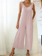 cheap Formal Jumpsuits-Women's Normal Dungarees Jumpsuit Streetwear Solid Color Sleeveless V Neck Backless Pocket Street Daily Regular Fit Black White Light Green Summer