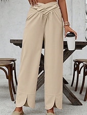 cheap Pants-Women&#039;s Pants Trousers Palazzo Pants Fashion Streetwear Comfort Full Length Mid Waist Plain Elastic Waist Split Comfy Comfortable Street Daily Wear Going out Khaki Summer Spring Regular Fit