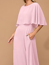 preiswerte Bodenlänge-A-Linie Cape Kleid Mutter der Braut Kleid Elegant Einfach Minimalistisch Boots-Ausschnitt Hochzeitsgastkleid Bodenlang Chiffon Halblangarm in einfarbig