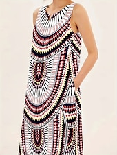 preiswerte Boho Kleider-Damen Maxikleid A Linie Kleid Sommerkleid Urlaub Lässig Boho Täglich Ferien Lässiger Schnitt Grafik Stammes Ärmellos V Ausschnitt Rosa Sommer
