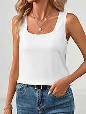 cheap White tee-Women&#039;s Tank Top Tee Top Plain Fashion Modern Sleeveless Square Neck Regular Tops Daily Beach Wear Black White Gray Summer