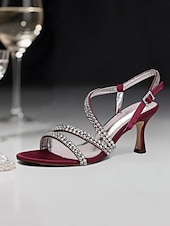 economico cocktail-sandali da donna con cinturino posteriore argentato e dettagli in strass – tacchi a gattino aperti e scintillanti per cocktail serali e ricevimenti nuziali