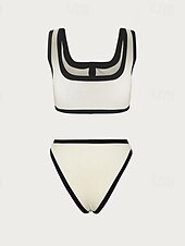 cheap Bikini Sets-Women&#039;s Swimwear Bikini 2 Piece Swimsuit Patchwork Tropical Beach Wear Color Block U Neck Sleeveless Bathing Suits