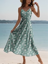 cheap Floral Dress-Women&#039;s Maxi Dress Sundress A Line Dress Summer Dress Slip Dress Elegant Vacation Casual Regular Fit Floral Graphic Sleeveless V Neck Spaghetti Strap Red Blue Green Summer Spring