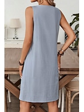 abordables concevoir des robes en coton et lin-Femmes Mini Robe Robe en coton et lin Mode Moderne Fête Sortir Week-end Coupe régulière Fleur Sans manches Col en V Gris Clair Été