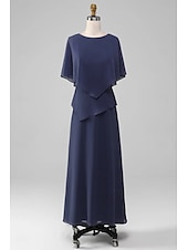 economico Lunghezza del tè-Abito A-Line per la madre della sposa Ospite di nozze Elegante Taglie forti Collo a gioiello Lunghezza tè Chiffon Maniche corte con rouches 2025 taglia personalizzata gratuita