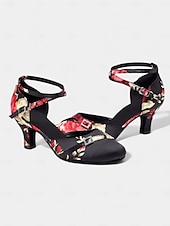 preiswerte Lateinamerikanische Schuhe-Damen-Latin-Tanzschuhe mit Blumenmuster aus Satin – elegante Riemchen-Ballsaalschuhe für Auftritte und Salsa-Übungen