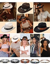 billiga Herrhattar-västerländsk hattdekorationsband - kohuvud, läder- och fjäderdekoration för cowboy- och cowgirlstil, perfekt för festivaler, rodeos och utomhusevenemang