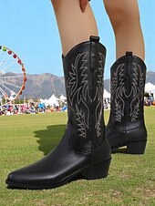 levne Cowboy &amp; Western Boots-Dámské hnědé kovbojské boty v bohémském westernovém stylu – klasické prošívání s blokovým podpatkem pro hudební festivaly, běžné nošení a outdoorové nošení