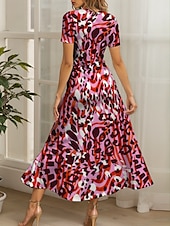 abordables Art &amp; Design Robes-Femmes Robe maxi Robe Décontractée Robe trapèze Robe d&#039;été Vacances ancien Ethnique Coupe régulière Graphique Léopard Géométrique Manche Courte Col carré Rose Claire Été Printemps
